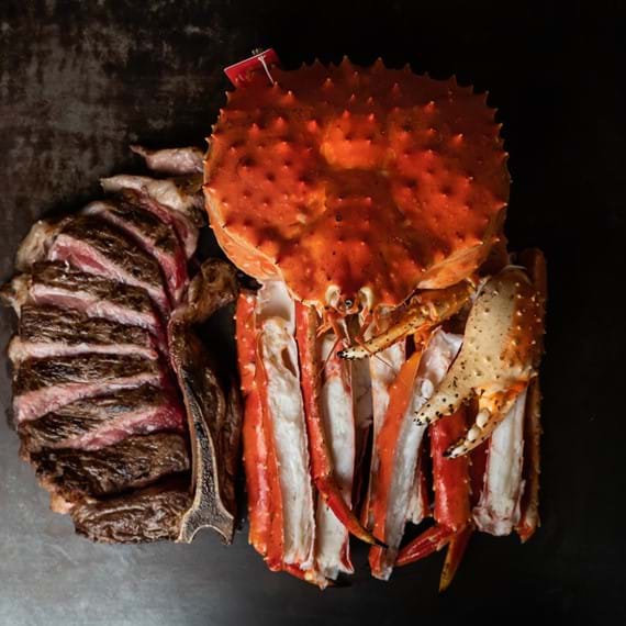 cooked crab and steak