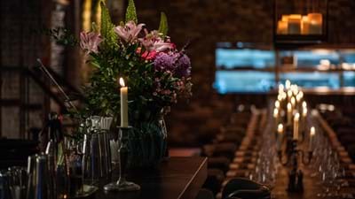 table laid with kitchen