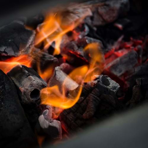 hot coals and flames