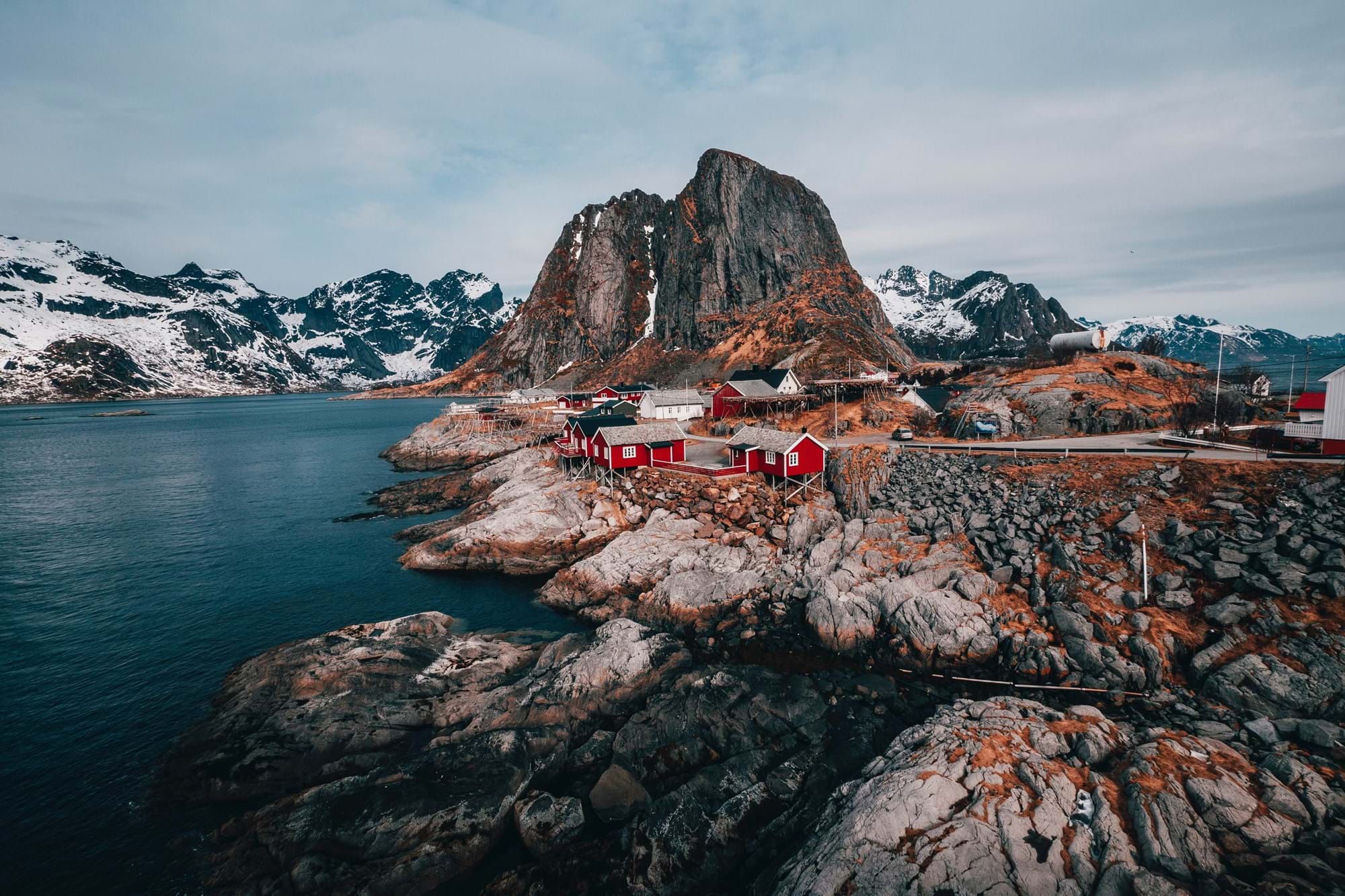 Norwegian village on rocks