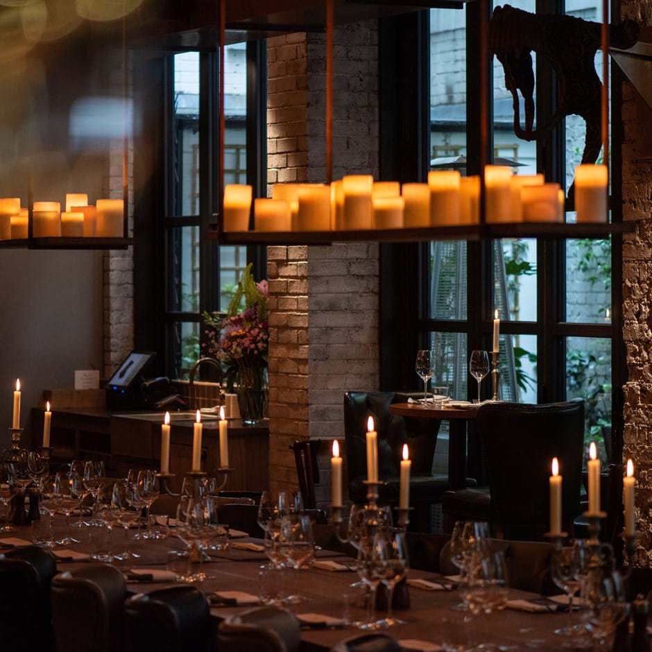 table laid with candles lit