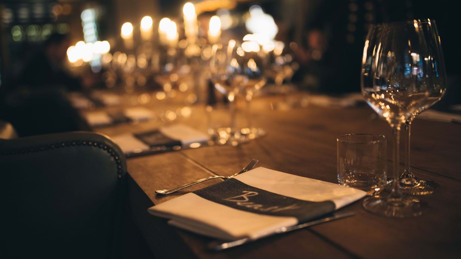napkin and wine glass on table