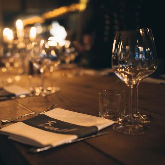 napkin and wine glass on table